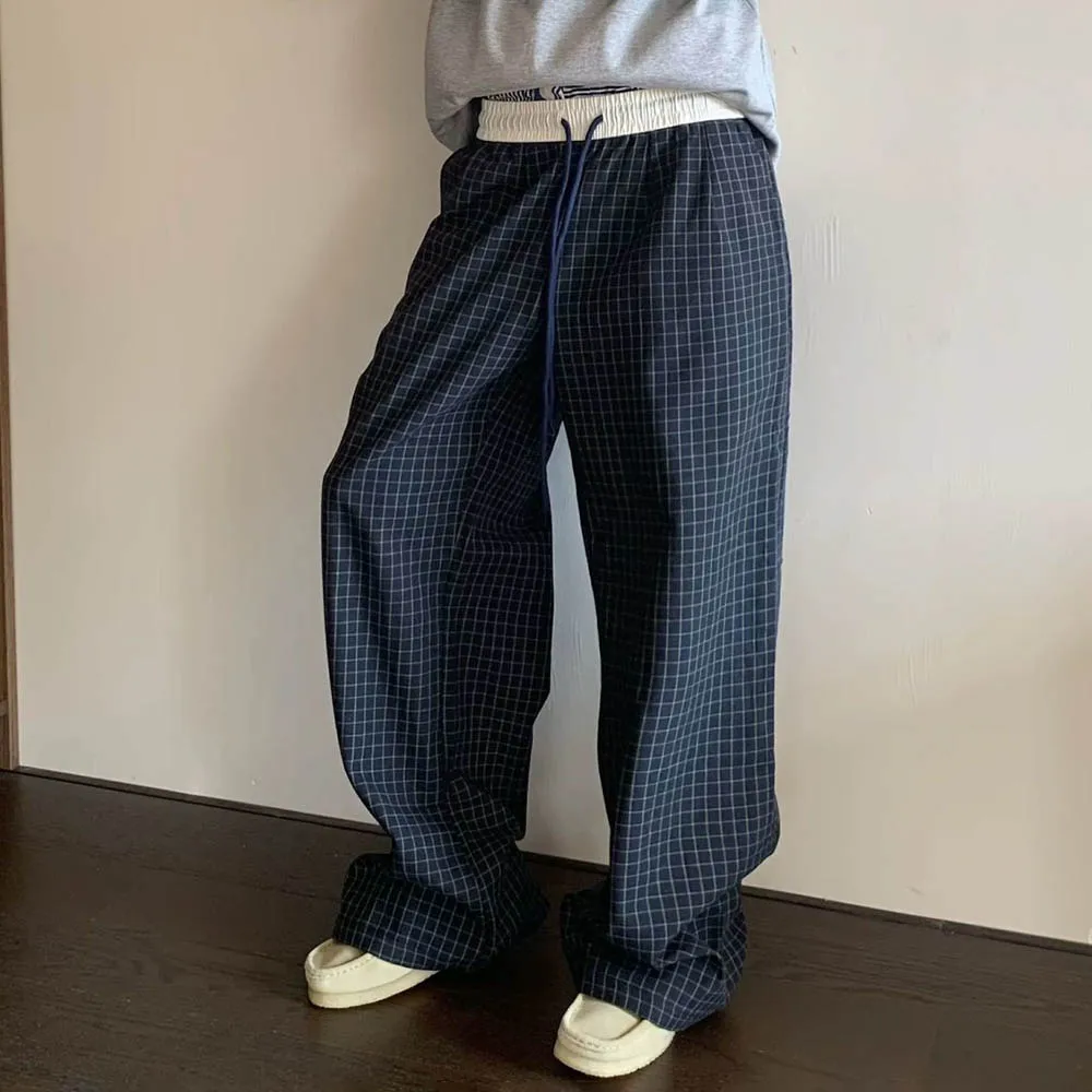 

Men's Contrasting Plaid Straight Trousers American Retro Fashion Trend Street Hip-Hop Loose Casual Niche New Men's Bottoms