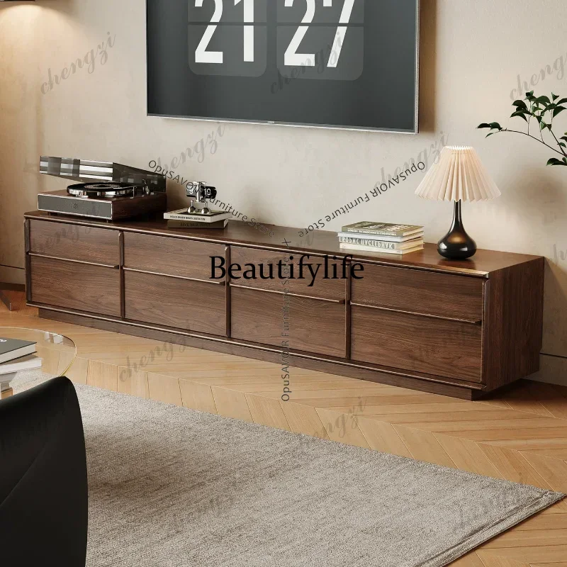 smt45 Solid Wood TV Stand Walnut Color Mid-Century Modern Media Console TV Stands Fluted (Grooved) Design Living Room Furniture