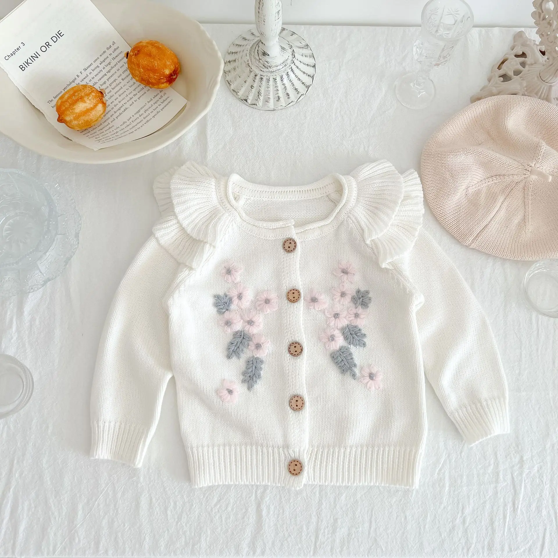 2psc Winter Newborn Infant Baby Girls Romper + Embroidery Flowers Coat Rompers Kids knitting Onepiece Fashion Baby Clothing