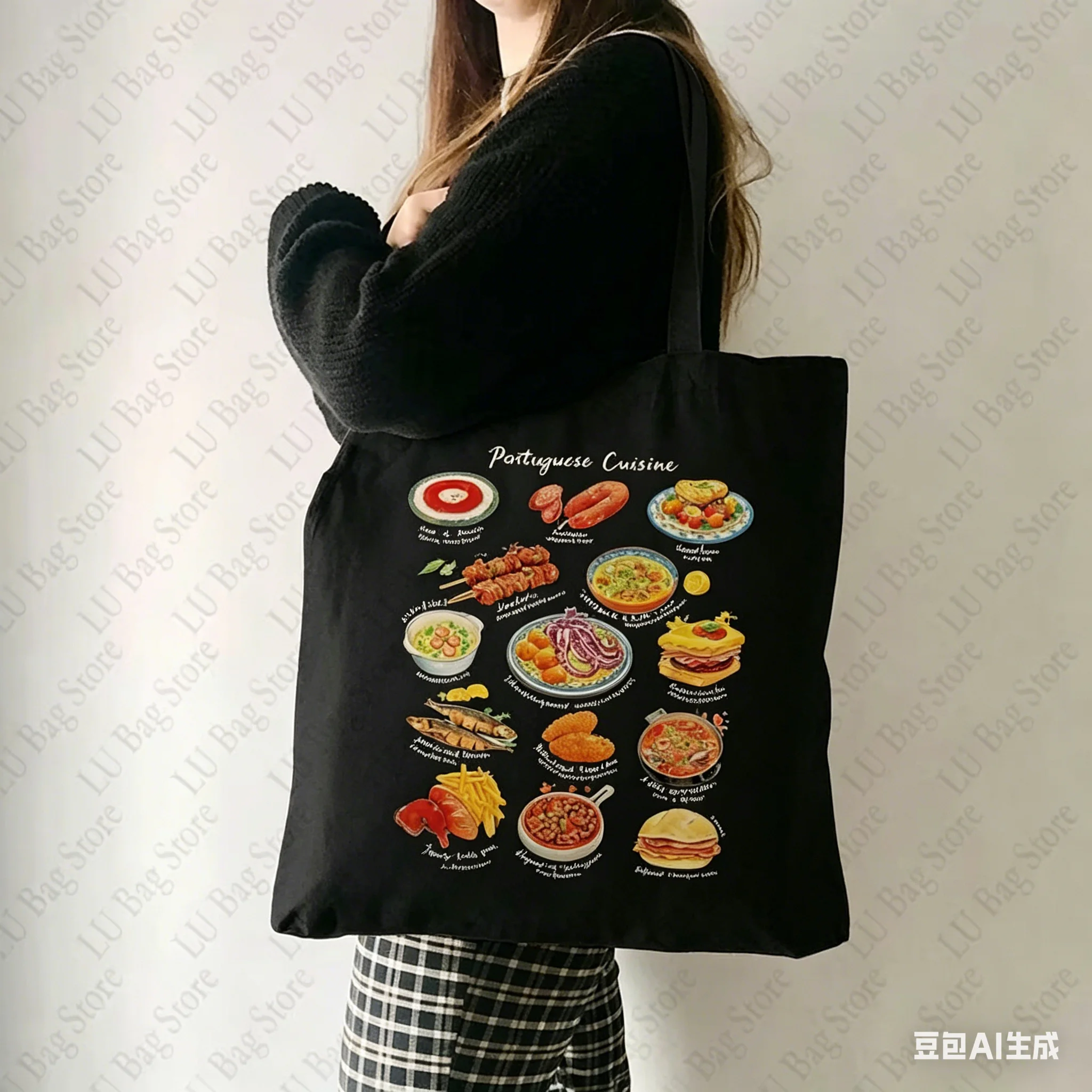 

2026 Portuguese Cuisine Tote Bag Portugal Travel Gifts Portugal Shoulder Bags Large-capacity versatile and fashionable