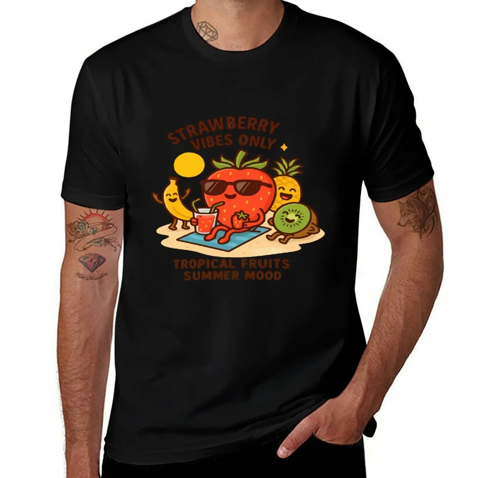 

Strawberry Vibes Only – Tropical Fruits Summer Mood T-Shirt anime figures cute clothes gifts for boyfriend T-shirt men