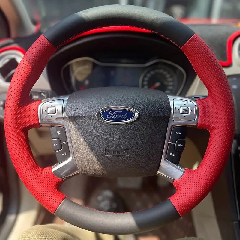 Customized Hand-sewn Car Steering Wheel Braid Cover for Ford Mondeo Mk4 S-Max Ford Focus 3 Kuga Microfiber Leather Non-slip