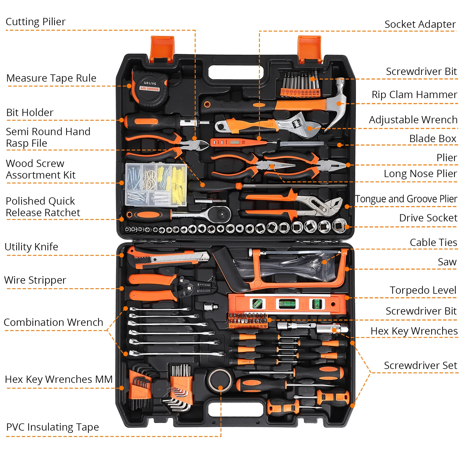 236 Piece Tool Set, Auto Repair Tool Combination Package, Socket Wrench Mixed Tool Set Hand Tool Kit with Plastic Toolbox