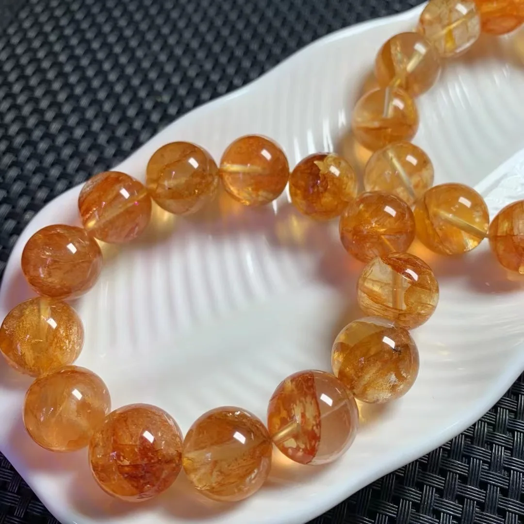 

Unit One Piece 15 to 17mm Natural Golden Healer Quartz Gemstone Crystal Round Bead Bracelet For Gift