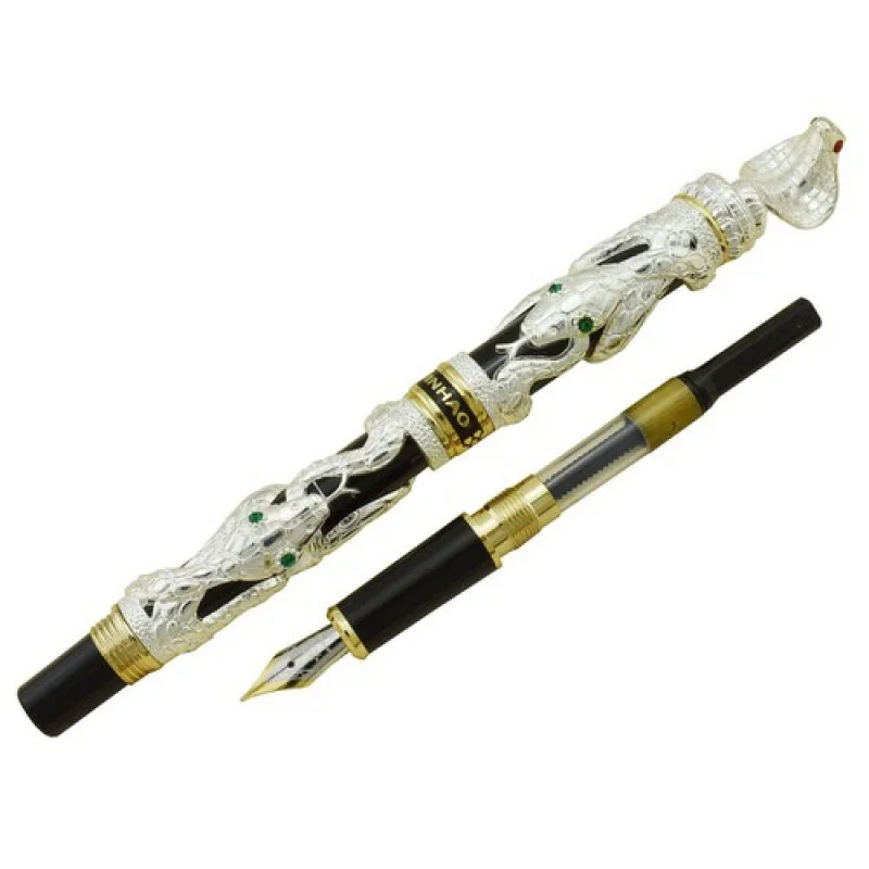 A+ Jinhao Snake Vintage Fountain Pen Silver Cobra 3D Pattern Collection Pen M Nib