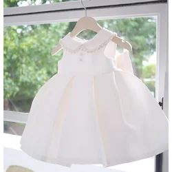 Baby White Baptism Dress For Girls Bridesmaid Party Dresses Pearl Children Clothes Bow Girl Birthday Princess Wedding Ball Gown