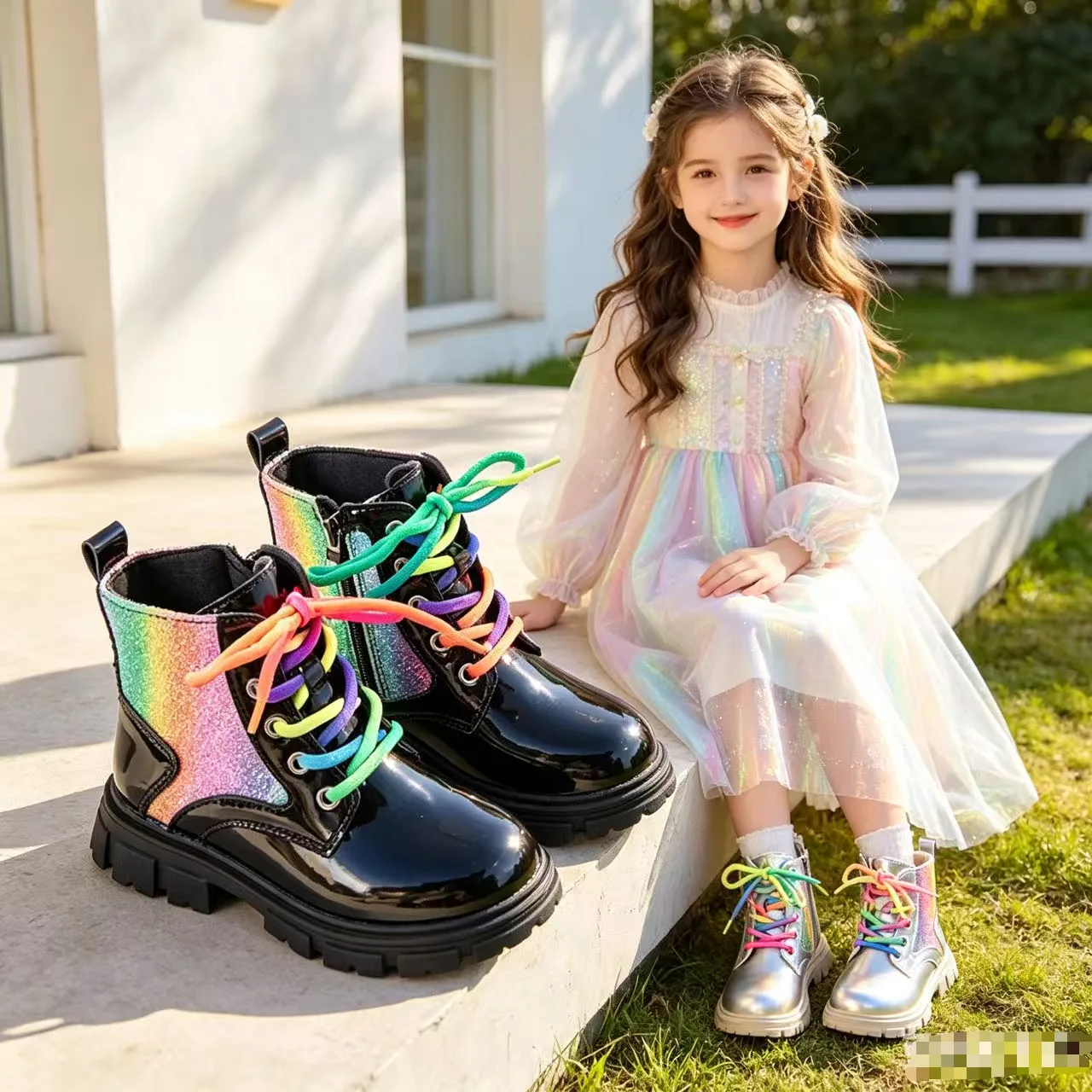 Children Ankle Shoes PU Leather Waterproof Tide Kids Boots Girls Fashion Rainbow Sequins Boots Anti-Slippery Spring Autumn 2026