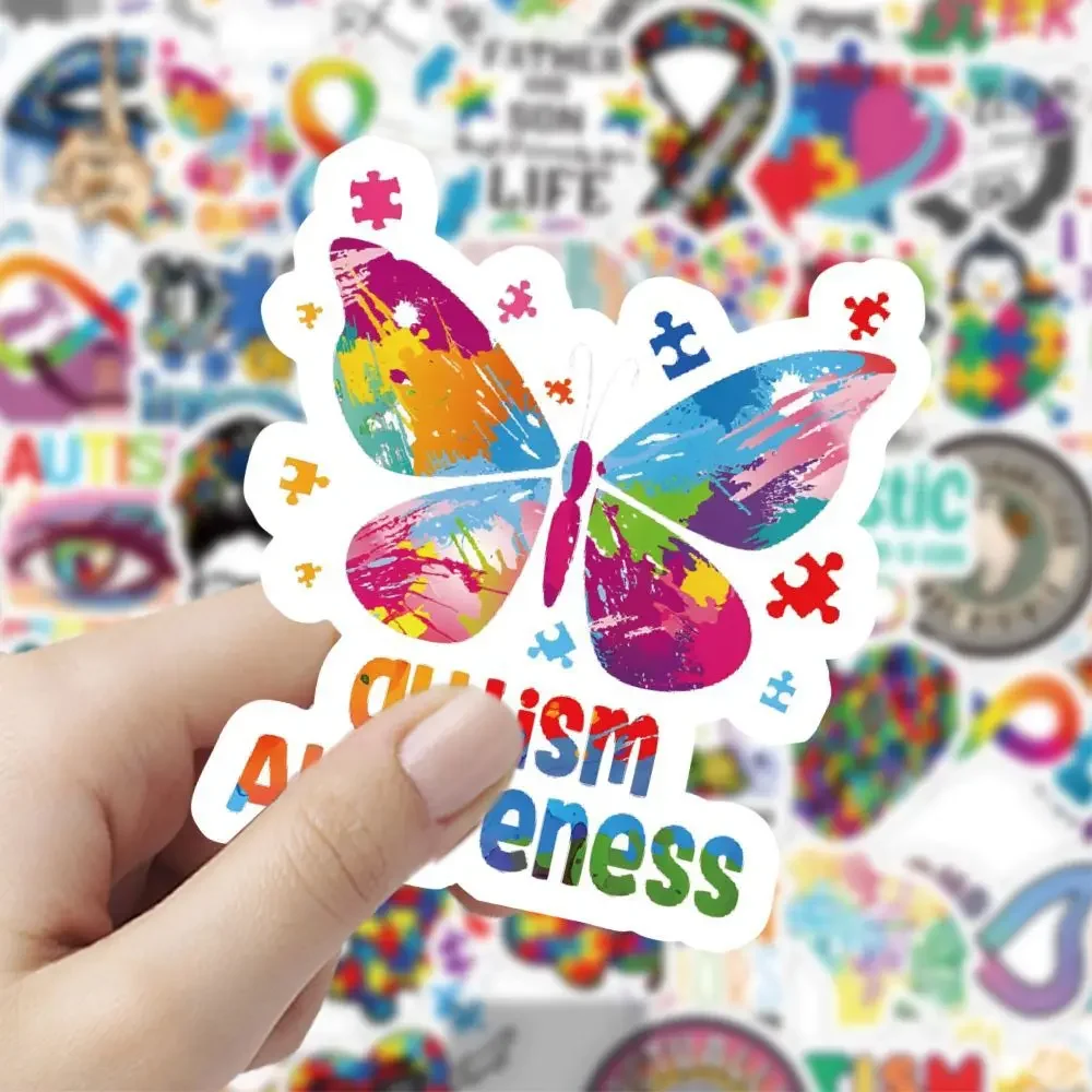 10/60pcs Colorful Cartoon Autism Awareness Stickers for Luggage Laptop Phone Bicycle Water Bottle Waterproof Graffiti Decals