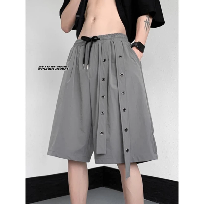 

Темные красивые шорты из ледяного шелка, мужские дизайнерские брюки с пятью точками, индивидуальные свободные спортивные брюки с поясом