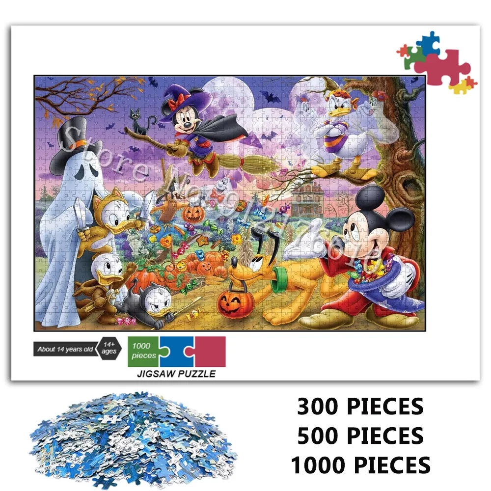 

Halloween Gifts Adult Wooden Puzzle 1000 Pieces Disney Family Mickey Donald Duck Cartoon Decompress Educational Jigsaw Puzzles