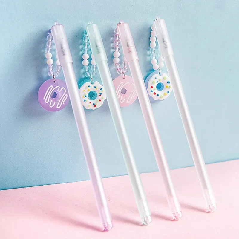 

24 шт., подвеска в виде пончика, гелевые ручки для милых девушек, офисные канцелярские принадлежности, 0,5 мм, черная ручка для подписи, Kawaii, школьные принадлежности