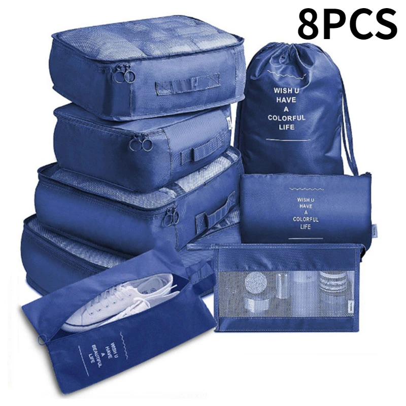 

8 PCS Travel Storage Bag Set For Clothes Tidy Organizer Wardrobe Suitcase Pouch Travel Organizer Bag Case Shoes Packing Cube Bag