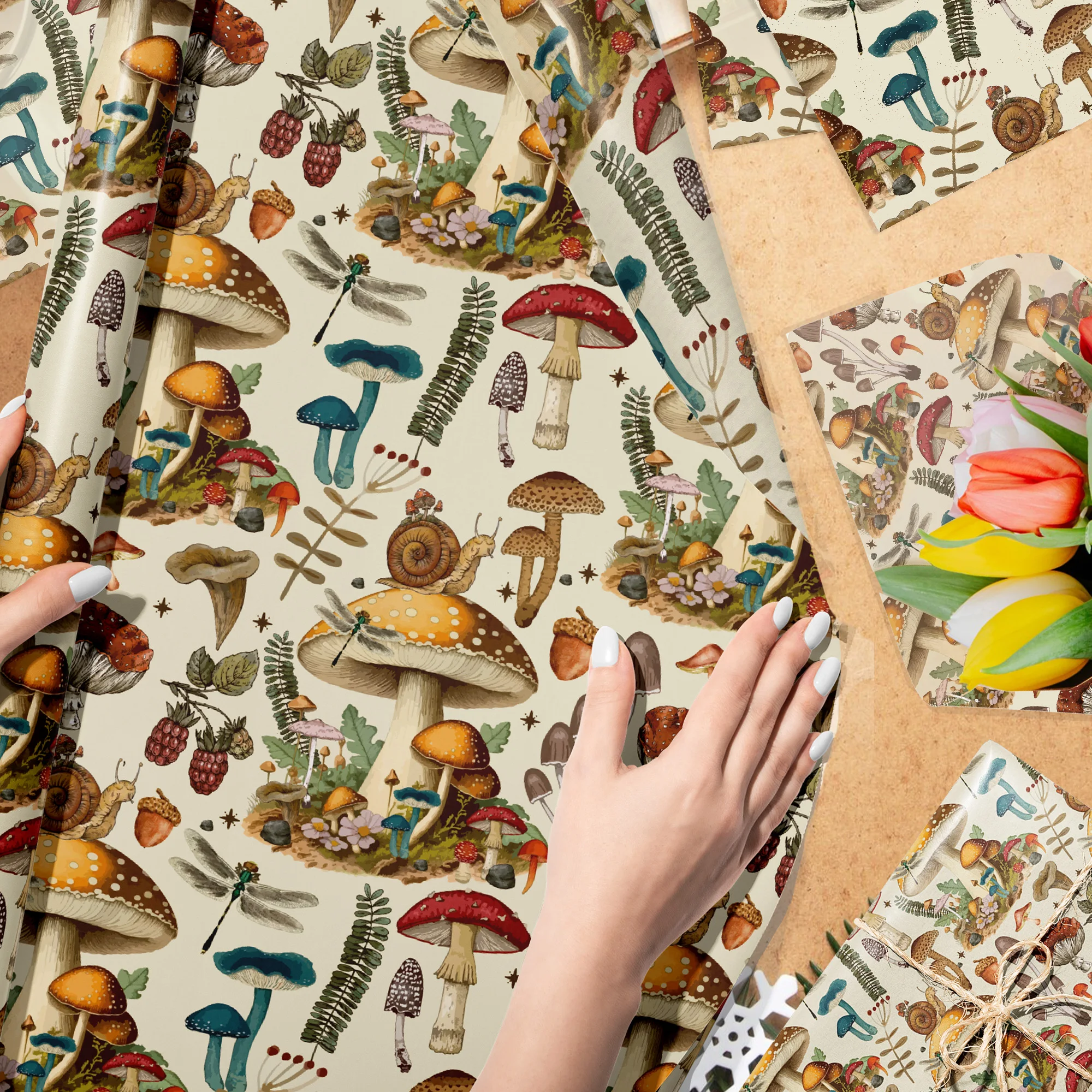Papel de Seda Vintage con Diseño de Champiñones 15/35 - 35x50 cm, para Decoración de San Valentín, Bodas y Fiestas, Envoltura de Regalos, Empaque de Dulces