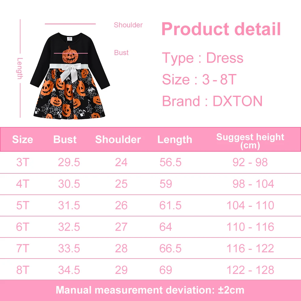 DXTON Girls Halloween Cosplay Dresses Kids Pumpkin New Year Kids Dress Party Costumes Children Clothing Kids Cobweb Vestidos