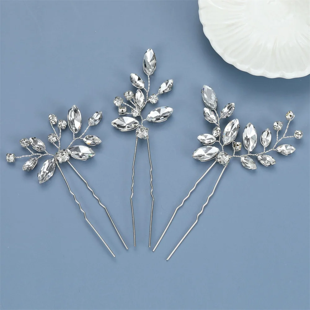 

3Pcs Bridal U-shaped Pin Metal Barrette Clip Hairpins Rhinestone Wedding Hairstyle Design Tools Women Wedding Hair Accessories