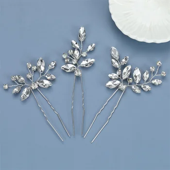 3Pcs Bridal U-shaped Pin Metal Barrette Clip Hairpins Rhinestone Wedding Hairstyle Design Tools Women Wedding Hair Accessories