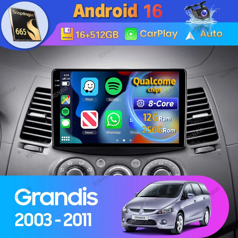 Radio para Auto Android 16 para Mitsubishi Grandis 1 2003 - 2011, Carplay, Navegación Automática, WIFI+4G, BT, Reproductor de Video Estéreo, 2Din, Cámara 360