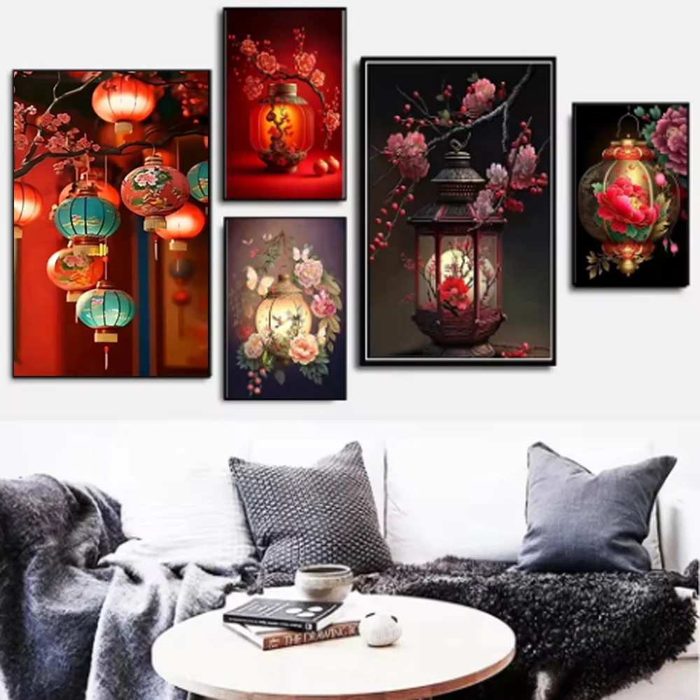 Lantern Diamond Painting Kits For Adults, Chinese Style Diamond Art Kits For Adults, DIY 5D Diamond Painting Kits For Beginners