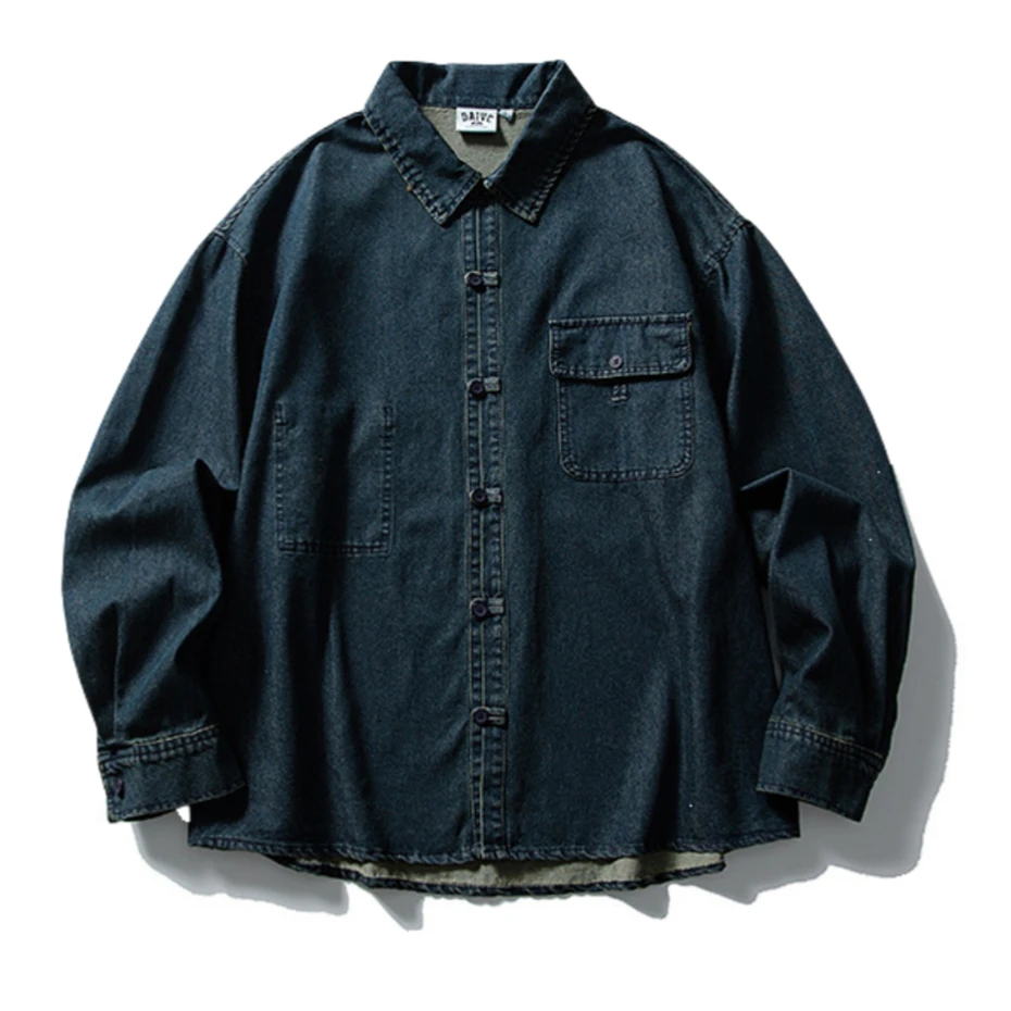 

Vintage Denim Shirts Mens Streetwear Harajuku Long Sleeve Shirt for Men Oversized Loose Casual Cotton Cargo Blouse Jeans Coats