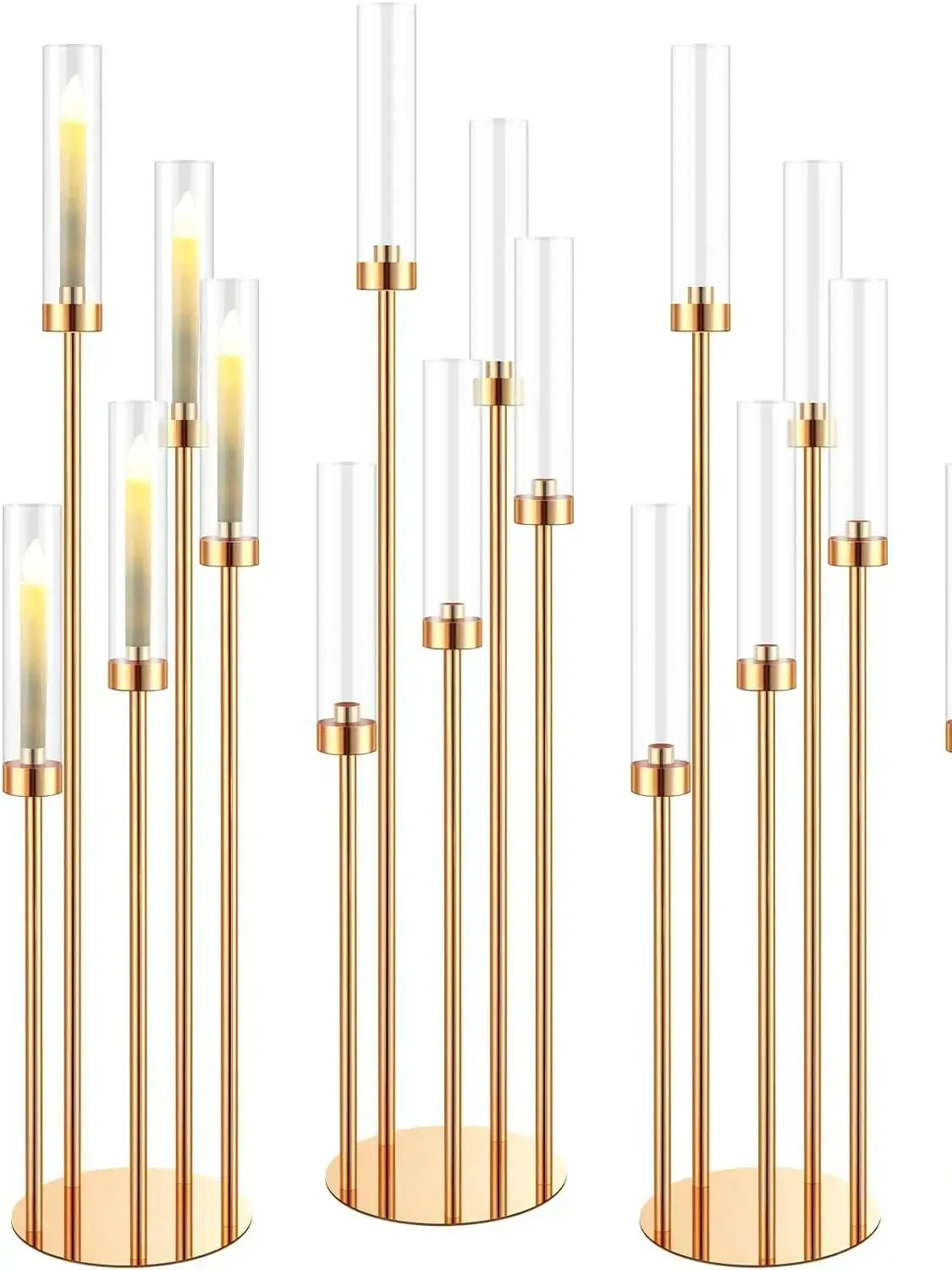 Bodenleuchter mit 5 Armen, 42,5 Zoll hoch, goldener Kerzenhalter, Tischdekoration, Metall-Kerzenständer-Set mit Acryl. – Detail 2