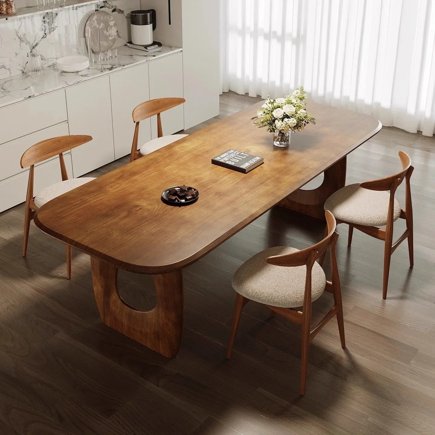 DSA new all-solid wood creative dining table and chair combination log workbench home eating meal book integrated oval long