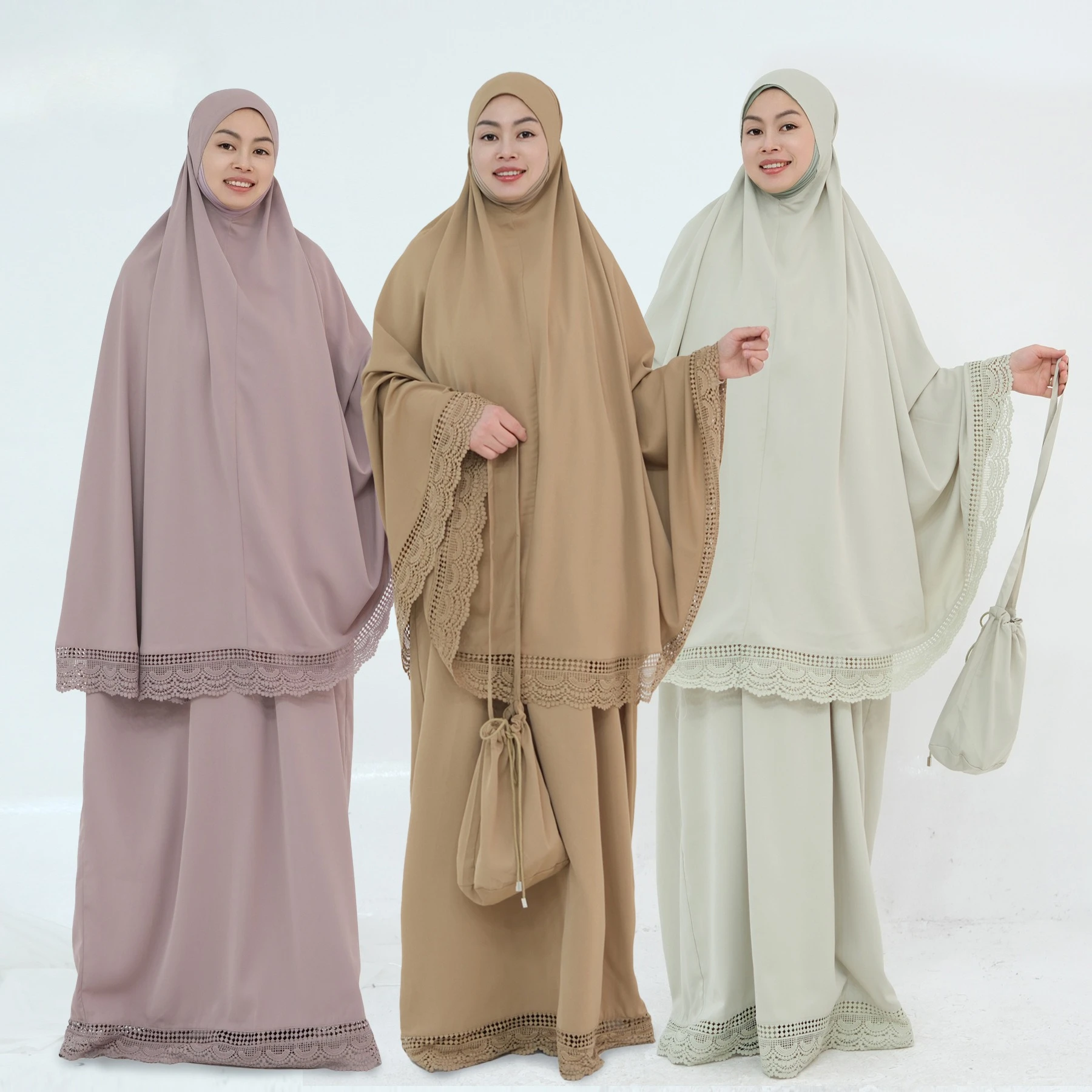 

Ramadan Eid Abaya Khimar Jilbab 2 Piece Set Muslim Woman Prayer Dress Long Hijab and Skirt Dubai Islamic Clothes Niqab Djellaba