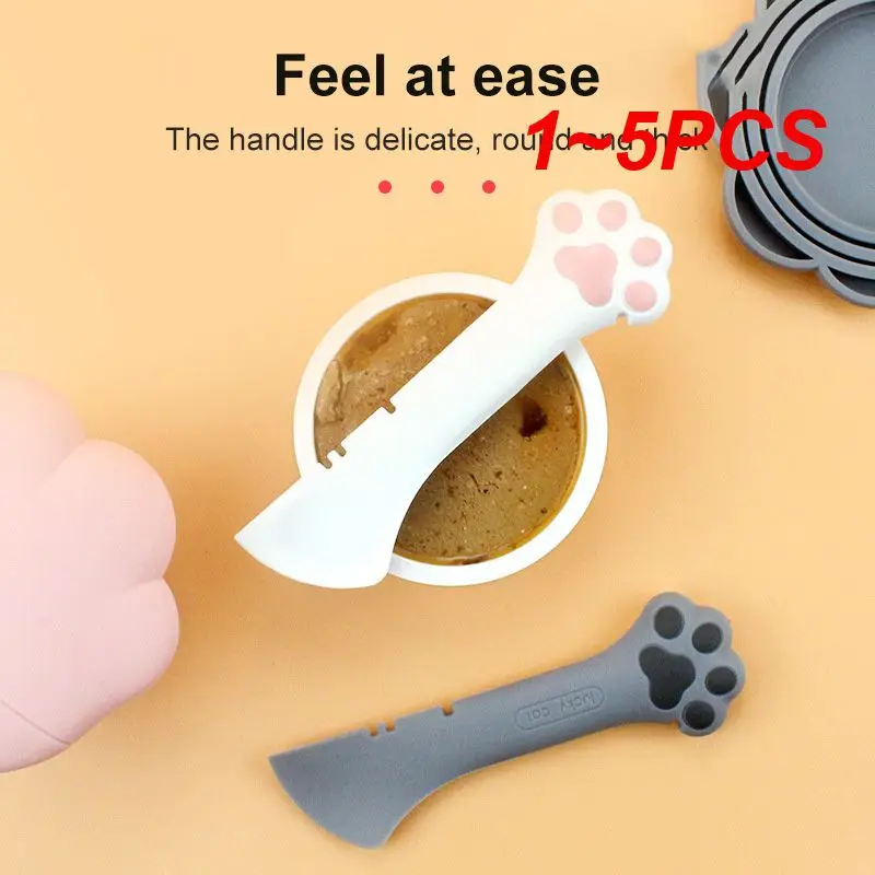 1~5PCS Pet Spoon Multifunctional Can Opener Wet Food Mixing Spoon Silicone Cat Can Sealing Cover Food Storage Dog Accessory