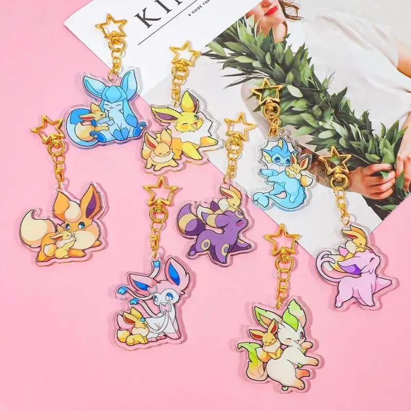 Anime Figure for Eeveelution Leafeon Sylveon Espeon Umbreon Glaceon Flareon Eevee Jolteon Acrylic Keychain Bag Pendant Gifts - view 2
