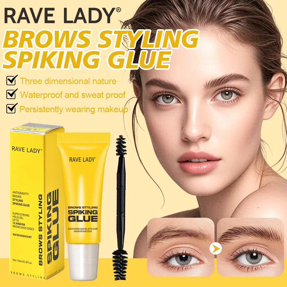 Rave Lady 3-teiliger Augenbrauen-Styling-Spiking-Kleber, wasserfest, langlebig, Make-up, farblos, sofort trocknende Augenbrauen mit Doppelbürste – Detail 1