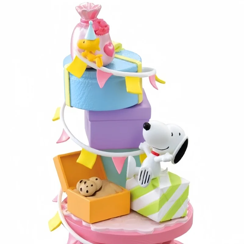 Gran oferta, caja ciega Re-Ment Snoopy Series, Diorama en espiral, escena en miniatura, decoración de escritorio, regalo de cumpleaños para niña