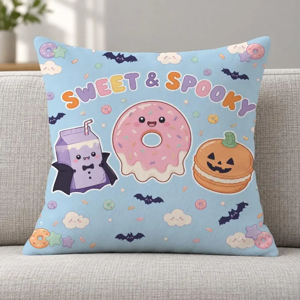 Pattern Halloween P-Pastel Ghost Candy Donut Cushion Cover Soft Plush Decorative Sofa Bedroom Living Room Car Dorm Home Decor