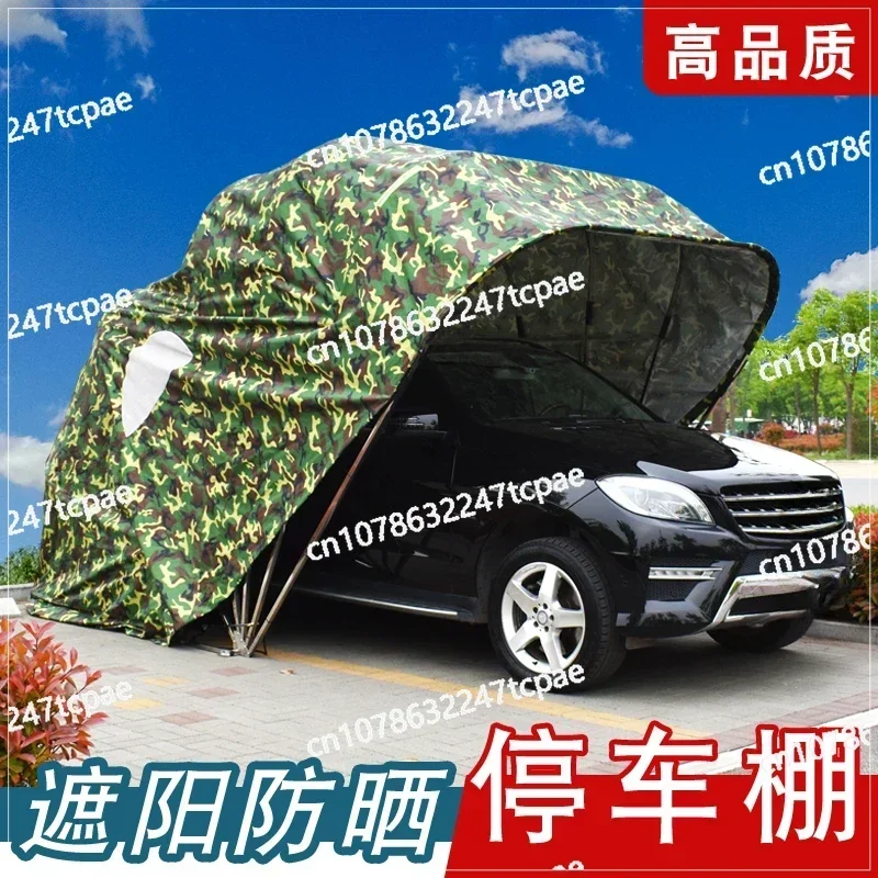 Car semi-automatic folding carport, household sunshade, outdoor sunscreen, mobile garage, simple telescopic parking shed