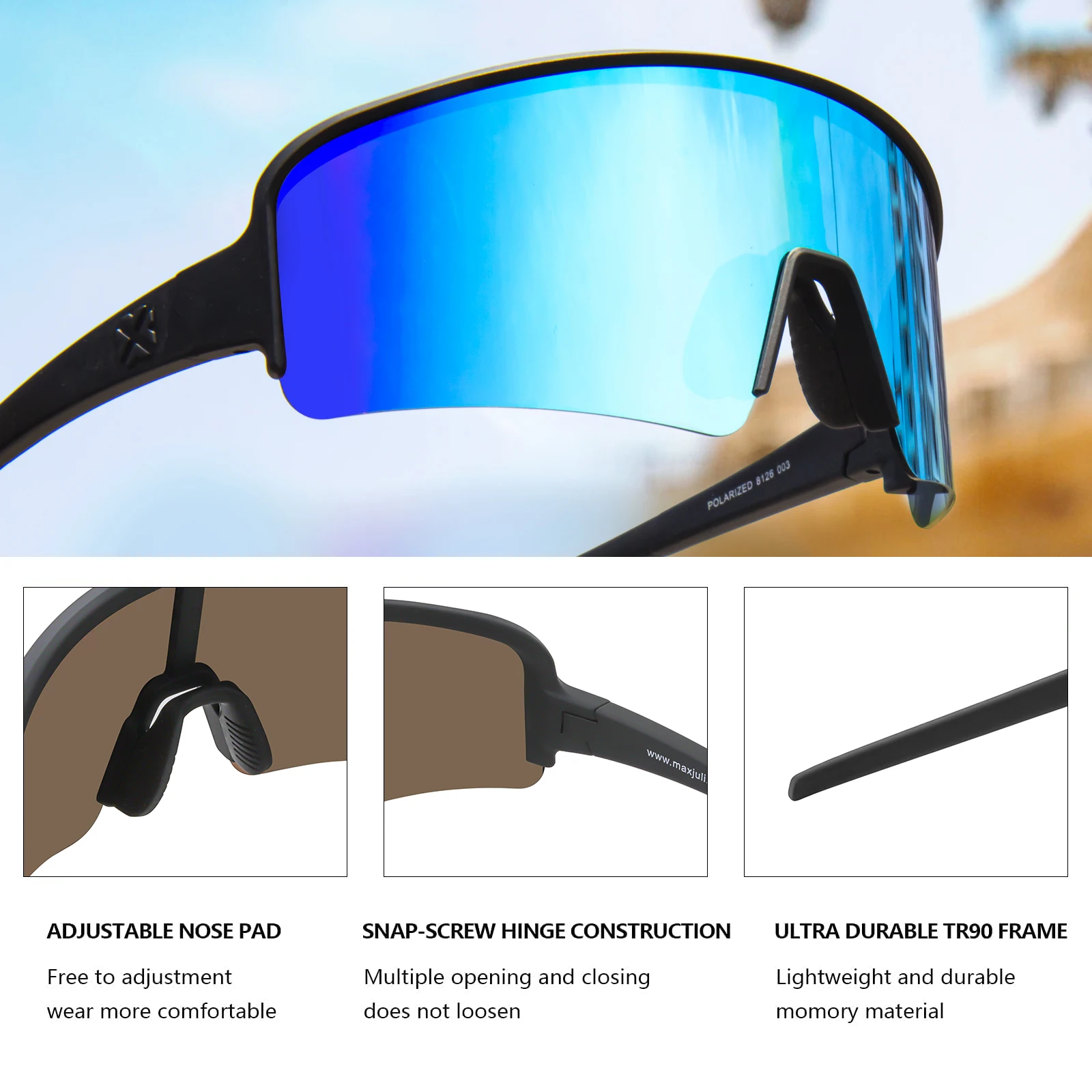 

MAXJULI Polarized Sunglasses for Men Women,Windproof Outdoor Sports Cycling UV400 Protection Semi-Rimless Sun Glasses8126