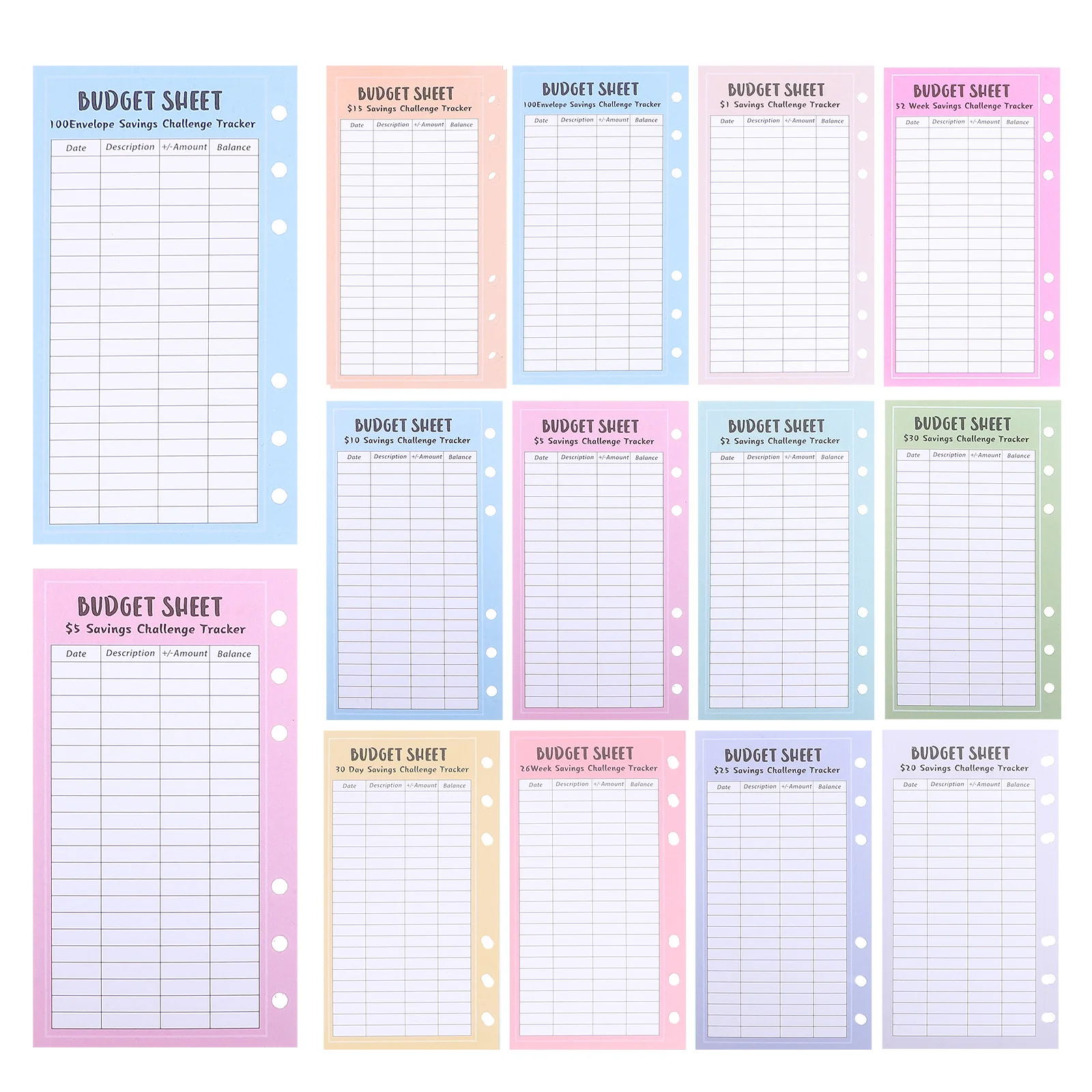 48 ورقة تحدي التوفير A6 6 حلقات أوراق تتبع النقود لتخطيط الميزانية وتوفير المال ومتتبع توفير الموثق #5