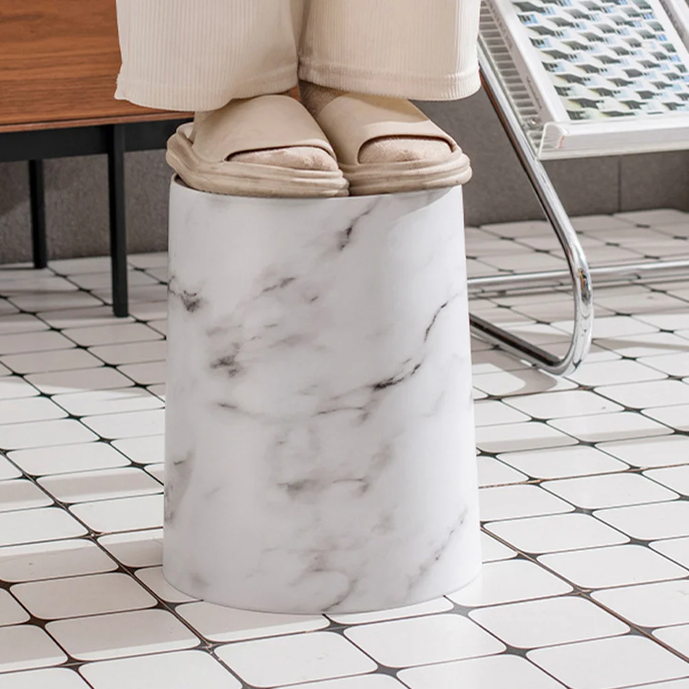 

1Pcs Marble Pattern Garbage Bucket Pressure Ring Design Lidless Trash Bin Large Capacity Plastic Household Kitchen