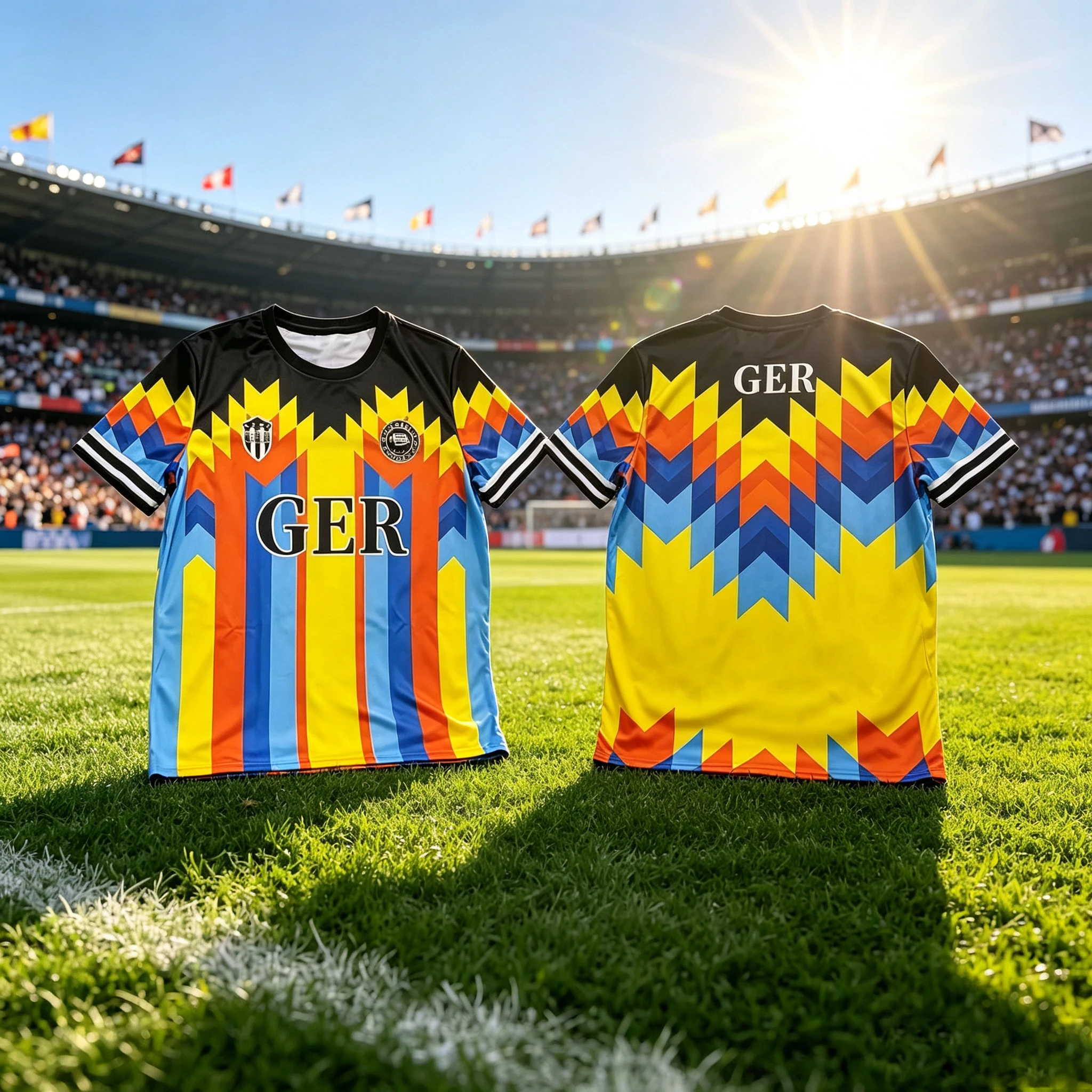 Men's GER Soccer Jersey Germany‑Inspired Retro Colorful Stripe Football Shirt Quick‑Dry Breathable Short‑Sleeve Fan T‑Shirt