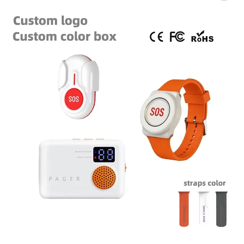 Wireless Home Caregiver Pager Patient Personal Alarm LED Display Reminder Device Wrist SOS Emergency Call Button