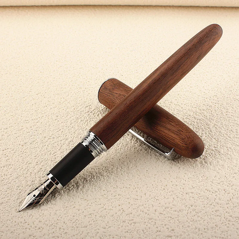 Jinhao Fountain Pen Natural Wood Handmade M/F Nib Silvery Clip Ink Pen School Business Office Writing School Supplies PK 9016