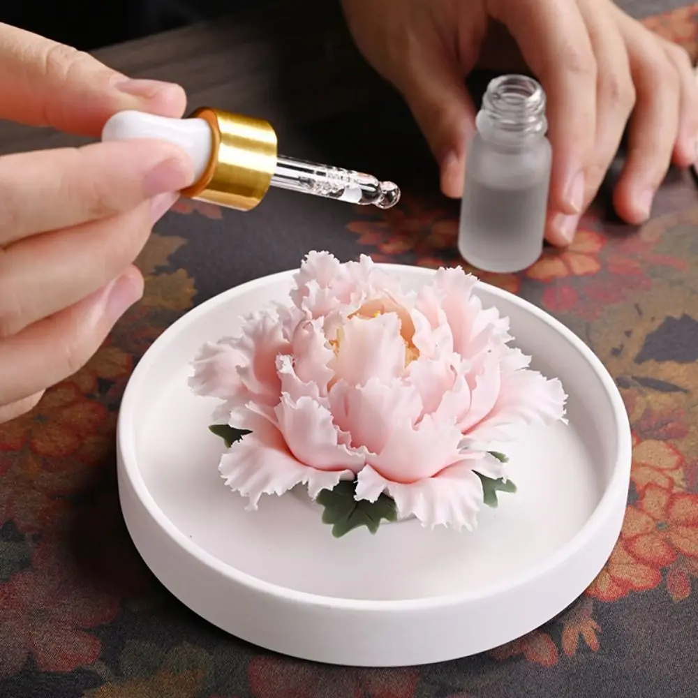 Handmade Ceramic Aromatherapy Diffuser Dust-proof Lid Portable Peony Flower Miniature Figurine Non-Electric Decorative