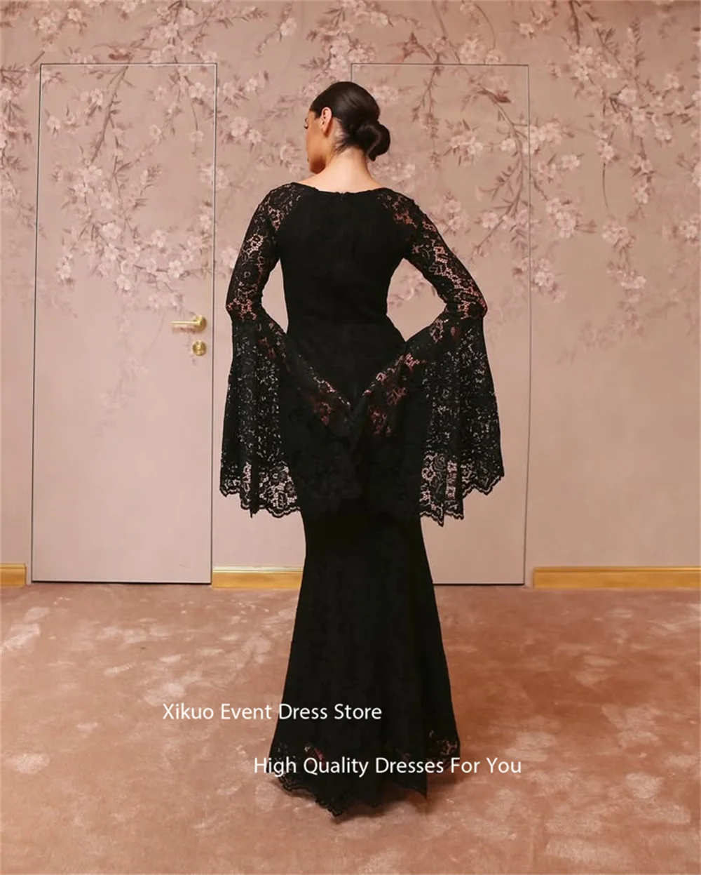Xikuo فساتين سهرة على شكل جرس دانتيل 2025 فساتين حفلات دانتيل أسود مزينة بحورية البحر الوهم رداء De Soirée مخصص