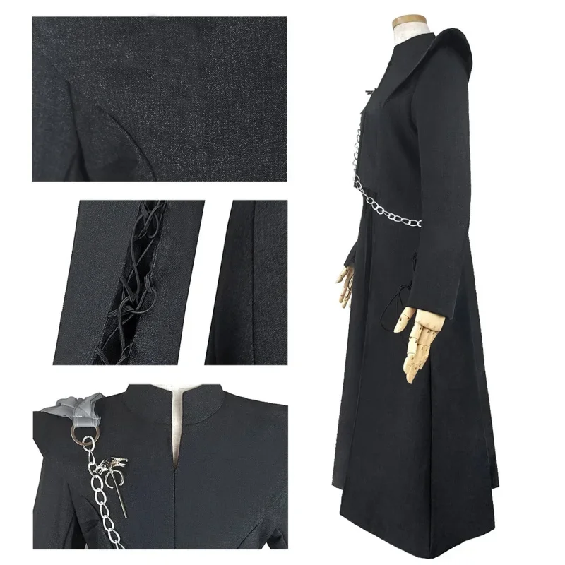 女性のためのシーズン7のコスプレコスチュームゲーム,黒のコート,かつら,髪,カーニバルのユニフォーム,ハロウィーンの衣装,mn3,黒,女の子