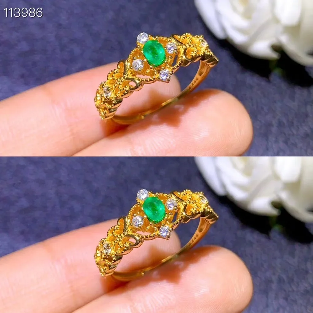 Hotsale Emerald Ring for Daily Wear 3mm*4mm Natural Emerald Silver Ring Vintage 925 Silver Emerald Jewelry