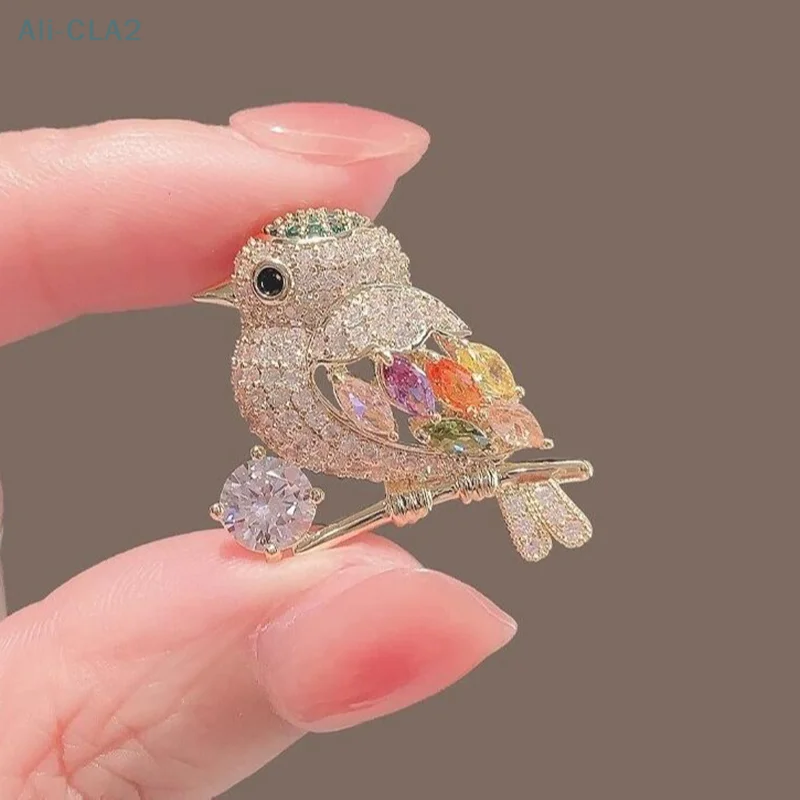 Fashionable Zircon Magpie Bird Brooch Range Cute Anti Glare High-end Feeling, Personalized Suit, Colorful Pin Brooch Accessories