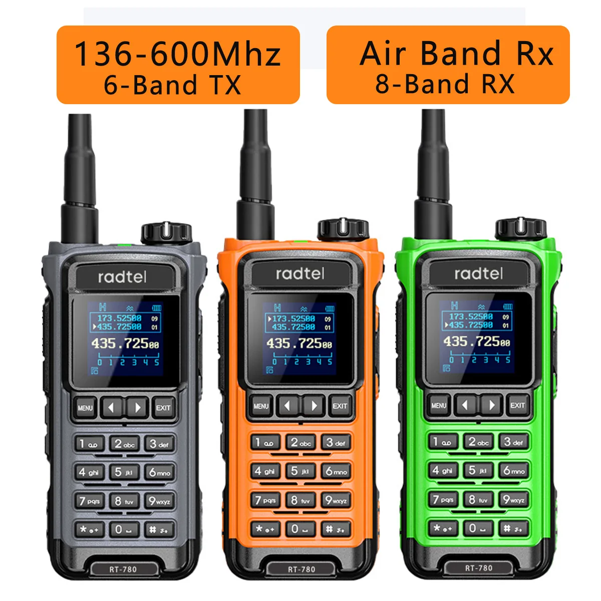 Radtel RT-780 136-620Mhz Amateur Walkie-Talkies Air Band Radio Receiver Long Range Portable Two-Way Ham Radio Transceiver USB-C