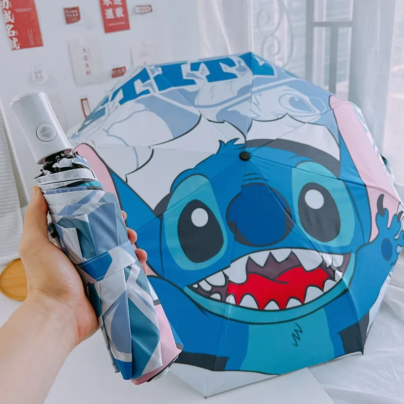 Paraguas Automático de Anime Lilo & Stitch, Figuras de Acción, Paraguas Plegable Portátil de Doble Uso para Sol y Lluvia, Regalo