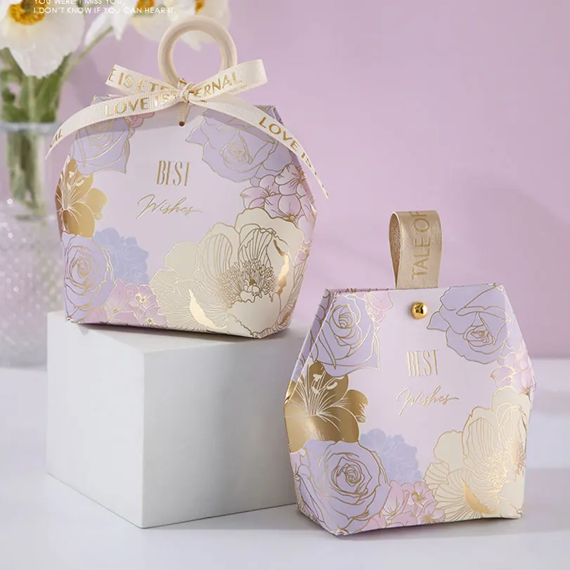 Creative Wedding Candy Box with Wooden Ring, DIY Favors, Birthday Party Jelwery Gift Packing Box, Empty Paper Box view 2