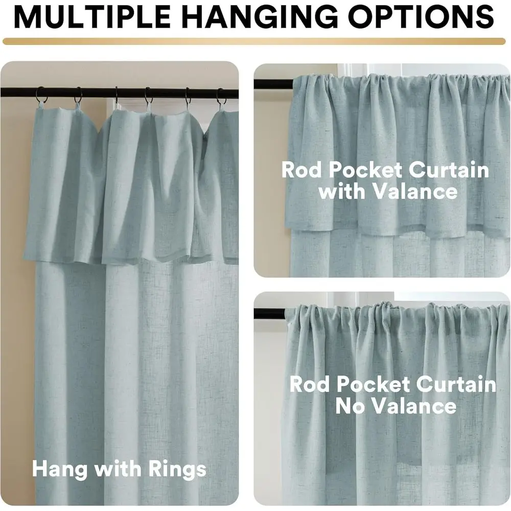 Rideaux de ferme en lin avec cantonnière, 84 longs, bleu nuage, filtrage de la lumière, ensemble de 2 panneaux pour salon, salle à manger et chambre à coucher