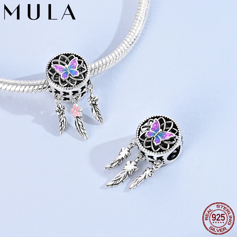 Mula 1Pc Silver Plated Dangle Charms Butterfly Dream Catcher Pendants Fit Original Beads Making Fashion Jewelry