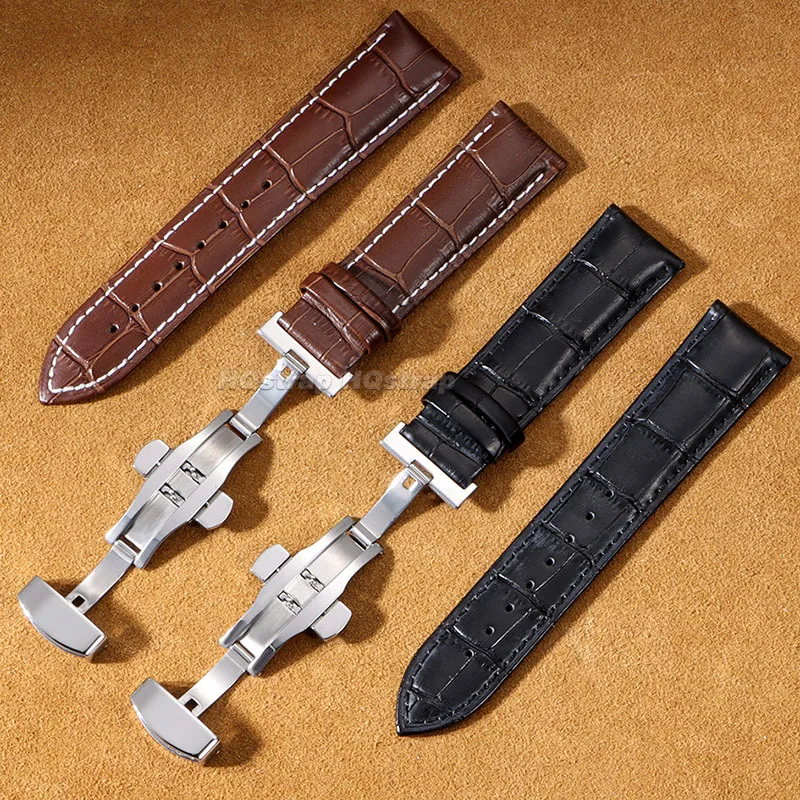 Cinturino in vera pelle 16mm 18mm 20mm 22mm 24mm cinturino in pelle di vacchetta vintage per Seiko per braccialetto Omega cinturino con fibbie a farfalla
