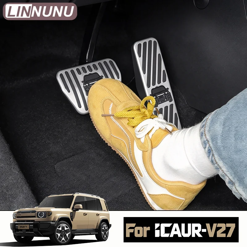LINNUNU Aluminum Alloy Anti-Slip Gas Brake Pedal Cover Accelerator Foot Pad For ICAUR V27 Esteo V27 2026 2027 Car Accessories